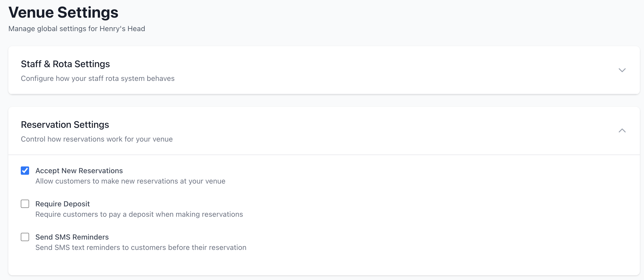 Reservation Settings